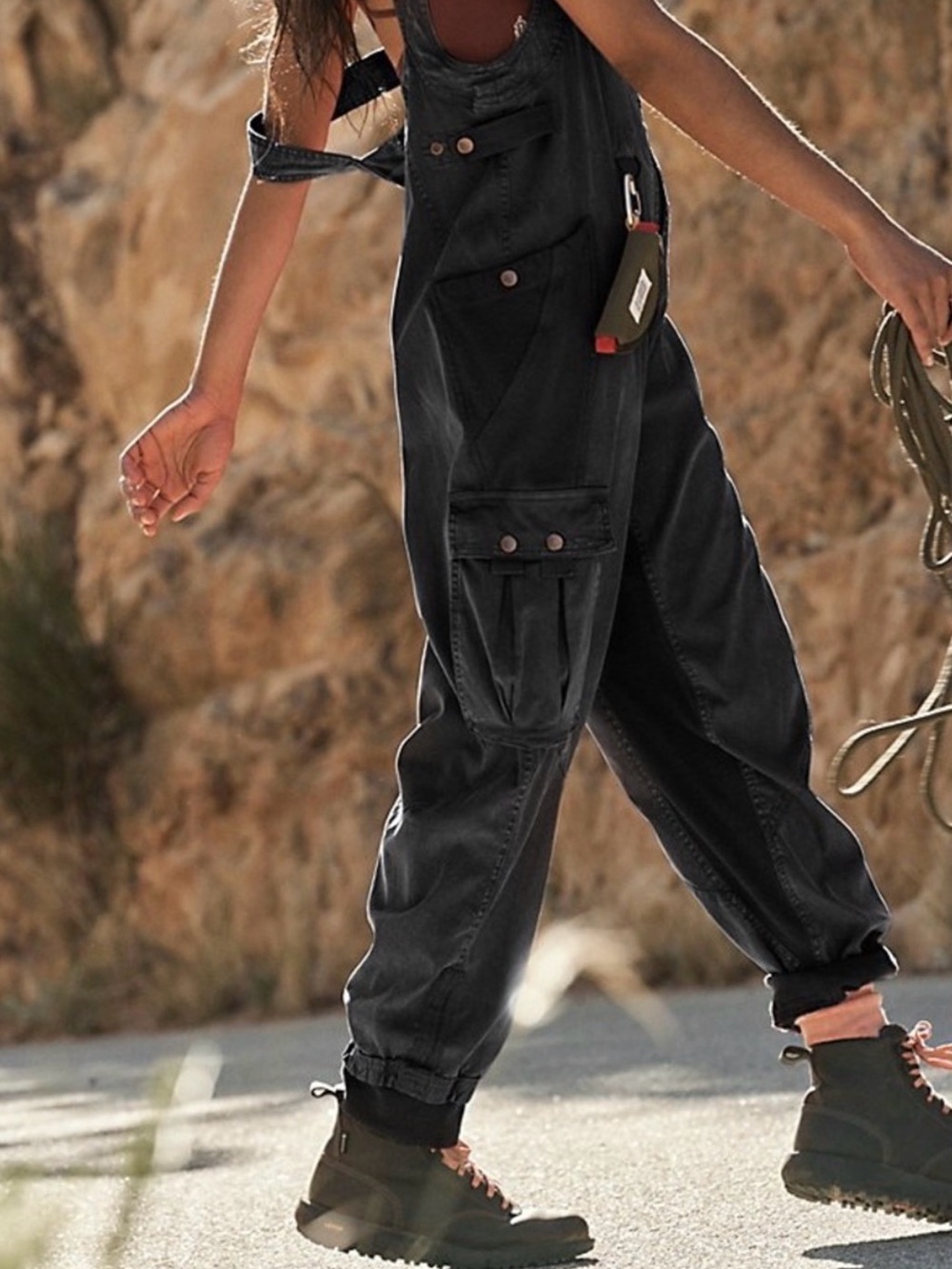 FP Movement by Free People Black Cargo Overalls Jumpsuit